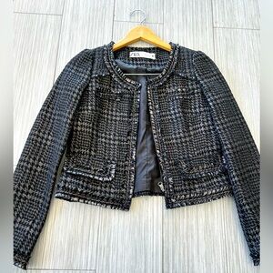 Zara Chanel style tweet metallic jacket XS